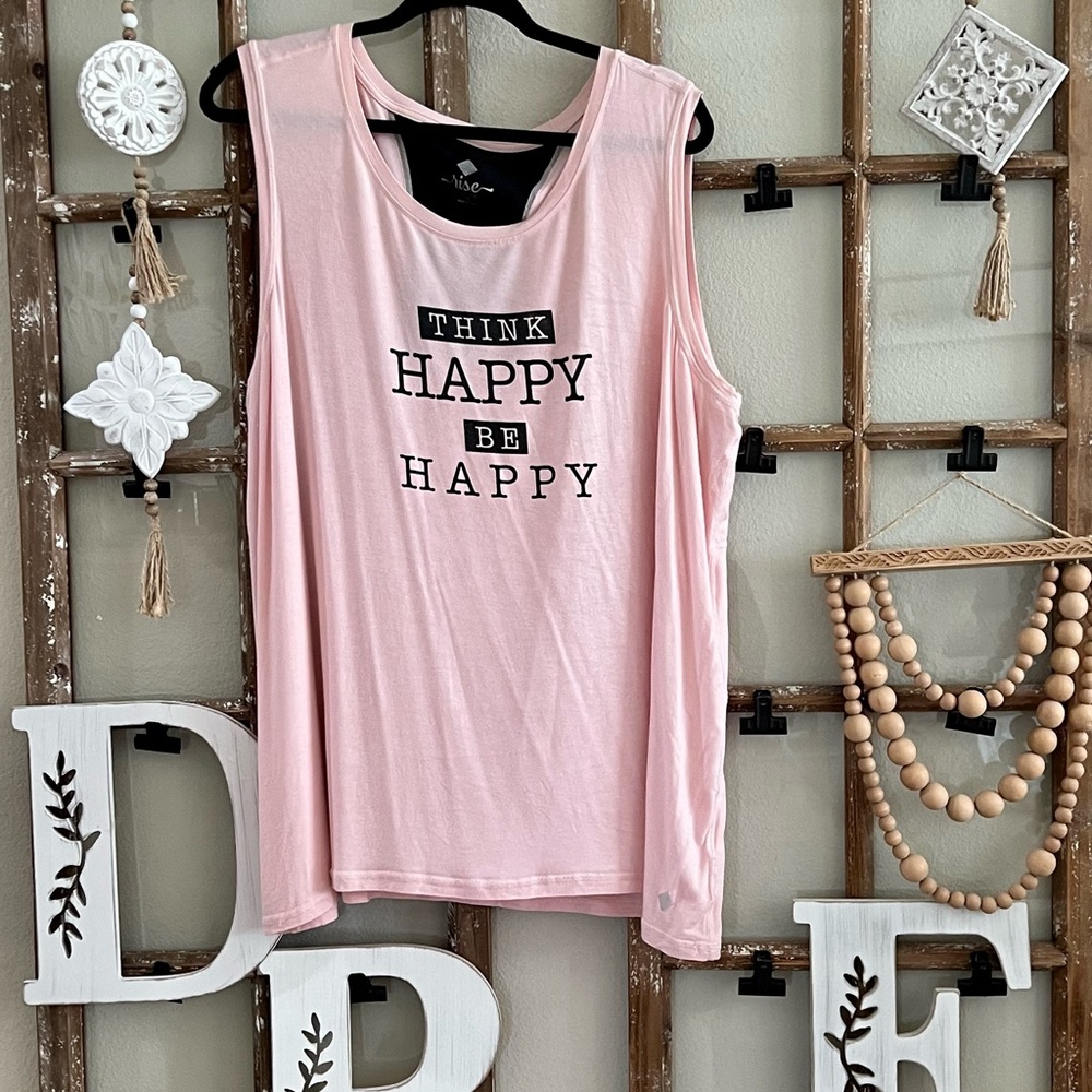Light Pink 'Think Happy Be Happy' Sleeveless Tank - Picture 2 of 4